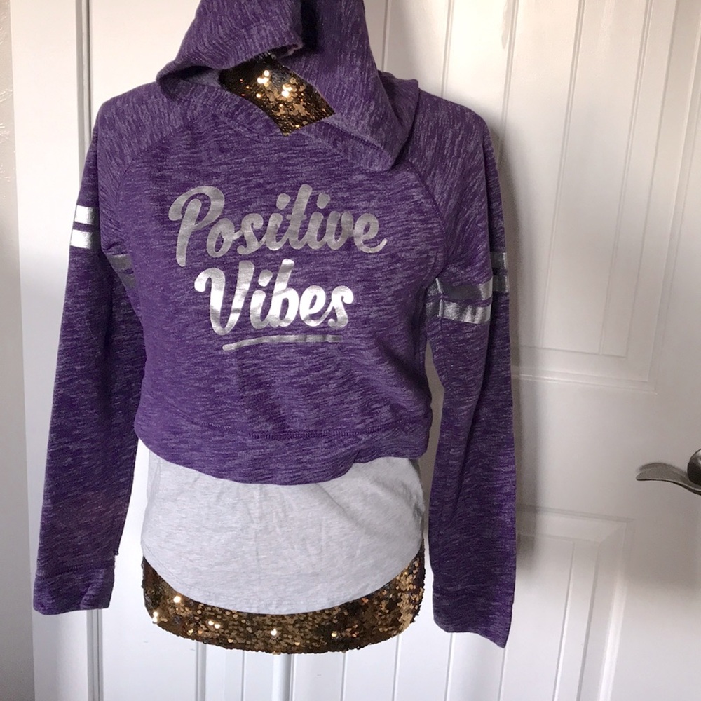 Purple hoodie “Positive Vibes “ in Silver